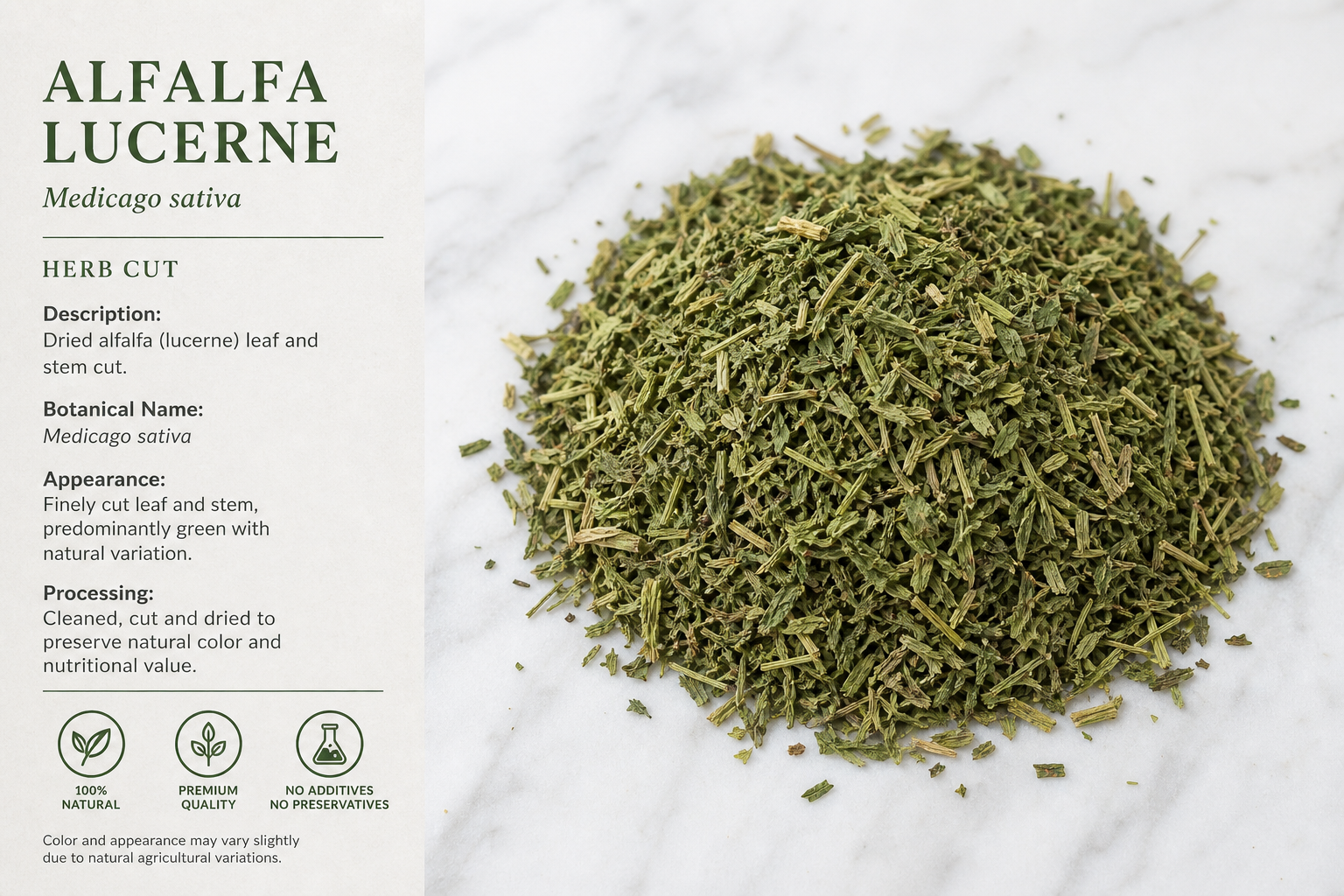 Lucerne Herb Cut Medicago sativa
