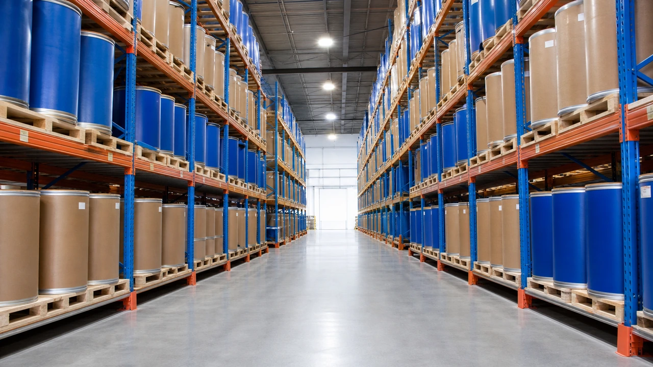 Fiber drums of plant extract powder in GSP warehouse